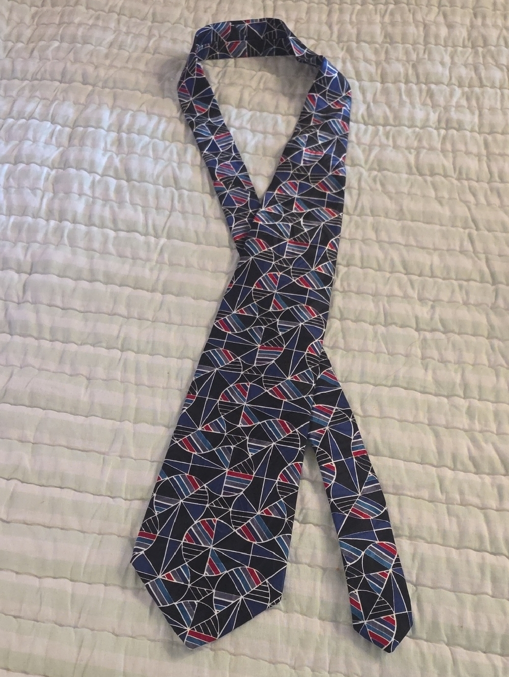 Valentino All Silk From Italy Hand Fashioned Geometric  Tie with Red & White